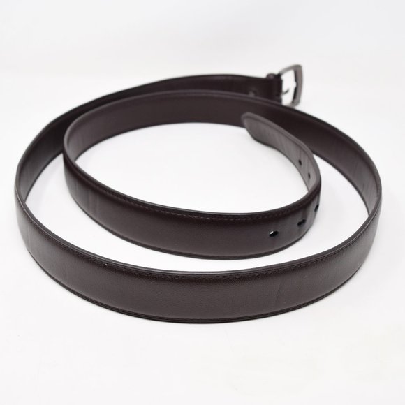Faux Leather Belt Men 61 65 Brown Career Professional Silvertone Buckle Preppy - Picture 4 of 12